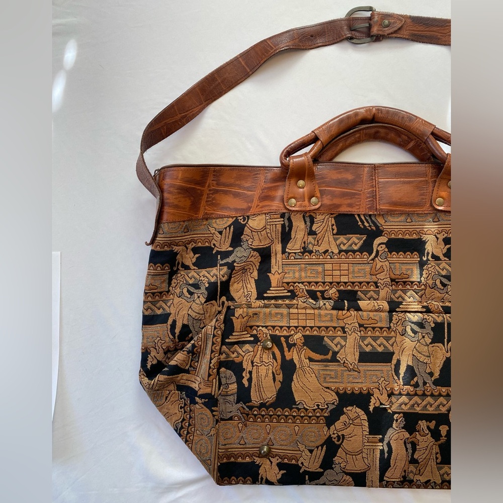 Woven Tapestry Shoulder Bag with Brown Leather Trim - Picture 8 of 16